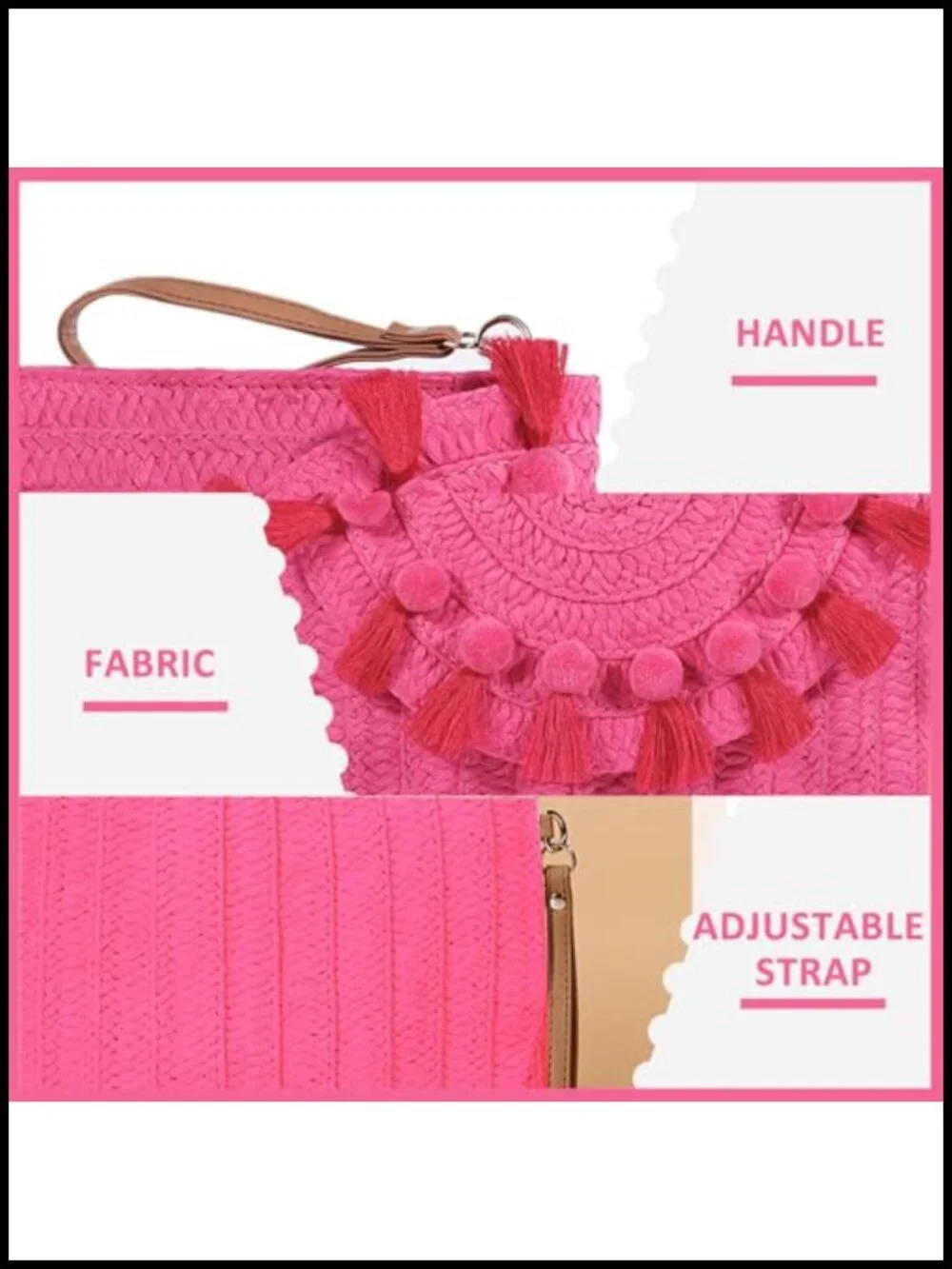 Straw Crossbody Bag for Women, Bohemian Handmade Woven Clutch with Tassels,